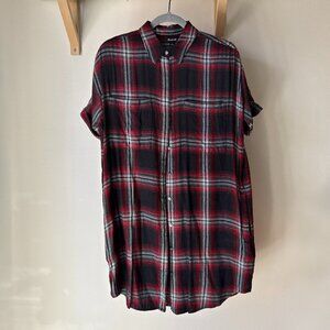 Madewell Plaid Black Red Courier Shirt Dress